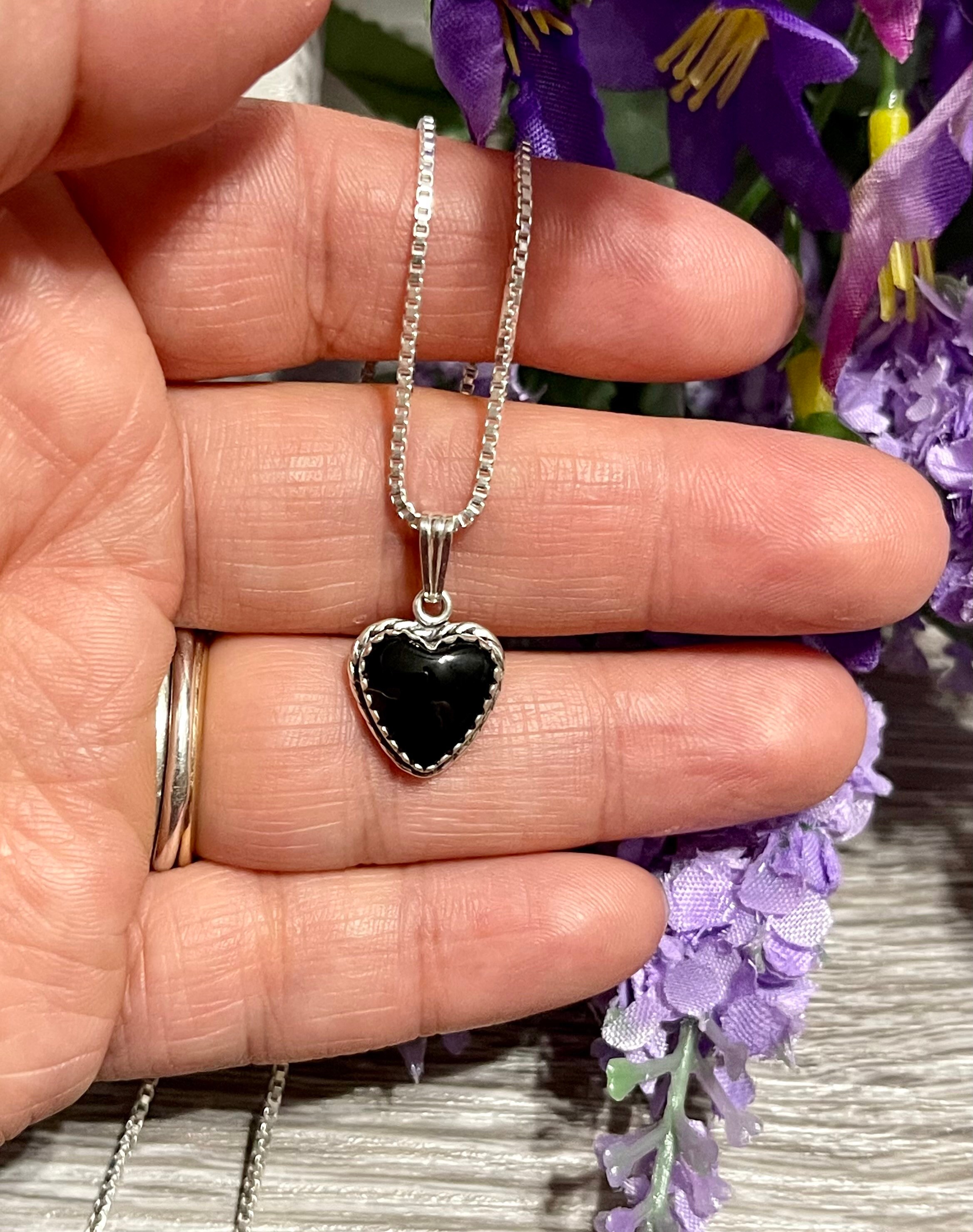 ★SENTIMENTS★ NO.435 [BLACK] HEART ONYX NECKLACE Black Onyx Heart Pendant Necklace/black Stone Heart Charm