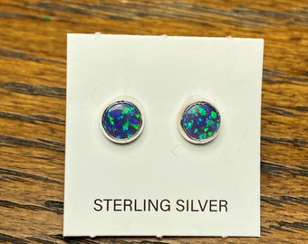5mm Dark Blue Fire Opal Stud Earring/Tiny Post Earring/Small Earring/Sterling Silver Fire Opal Post Earring/Helix/Tragus/Cartilage/Handmade