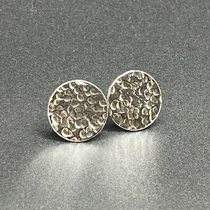 Silver 15mm Hammered Dot Stud Post Earrings/Large Sterling Minimalist Posts/Round Geometric Earrings/Tiny Studs/Petite Posts