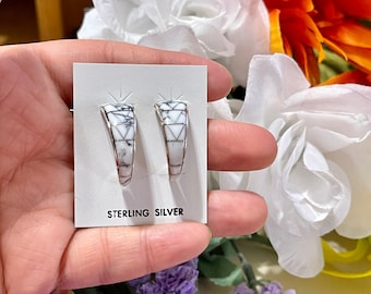 White Buffalo Earrings/Triangle Drop earrings/White Turquoise hoops/.925 Sterling silver earrings/White stone dangle Earrings/Southwestern.