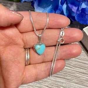 Turquoise Heart Pendant Necklace/Blue Turquoise Necklace/Turquoise Heart/Box Chain/Sterling Silver/Handmade In USA/Heart Jewelry