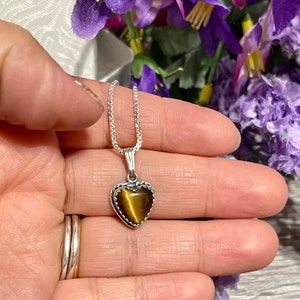 10mm Tiger’s Eye Heart Pendant Necklace,Tiger Eye Heart Necklace,Sterling Silver,Gemstone Charm Necklace,Handmade In USA