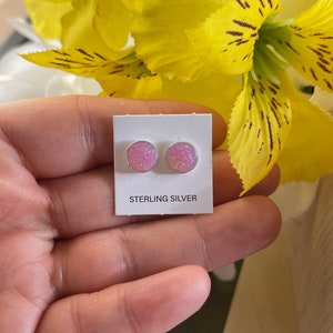 8mm Pink Fire Opal Stud Earring/Pink Opal Post Earring/Big Pink Dot Earring/Sterling Silver Fire Opal Post Earring/Fire Opal Post Stud Dot