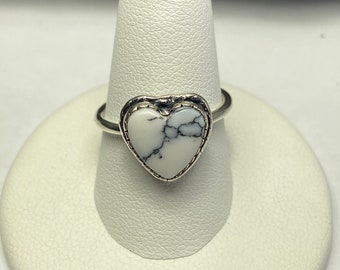 White Buffalo Turquoise Heart Ring/White Turquoise Heart Ring/Howlite Heart Ring/ Handmade Jewelry/for her/Valentine Day