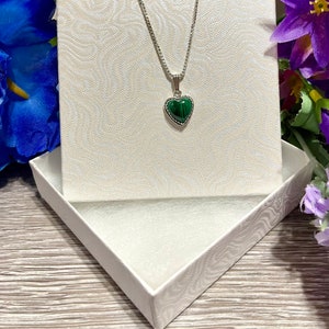 Malachite Heart Pendant Necklace,Green Heart Necklace,Sterling Silver,Green Gemstone Charm Necklace,Handmade In USA,Gift for Mom