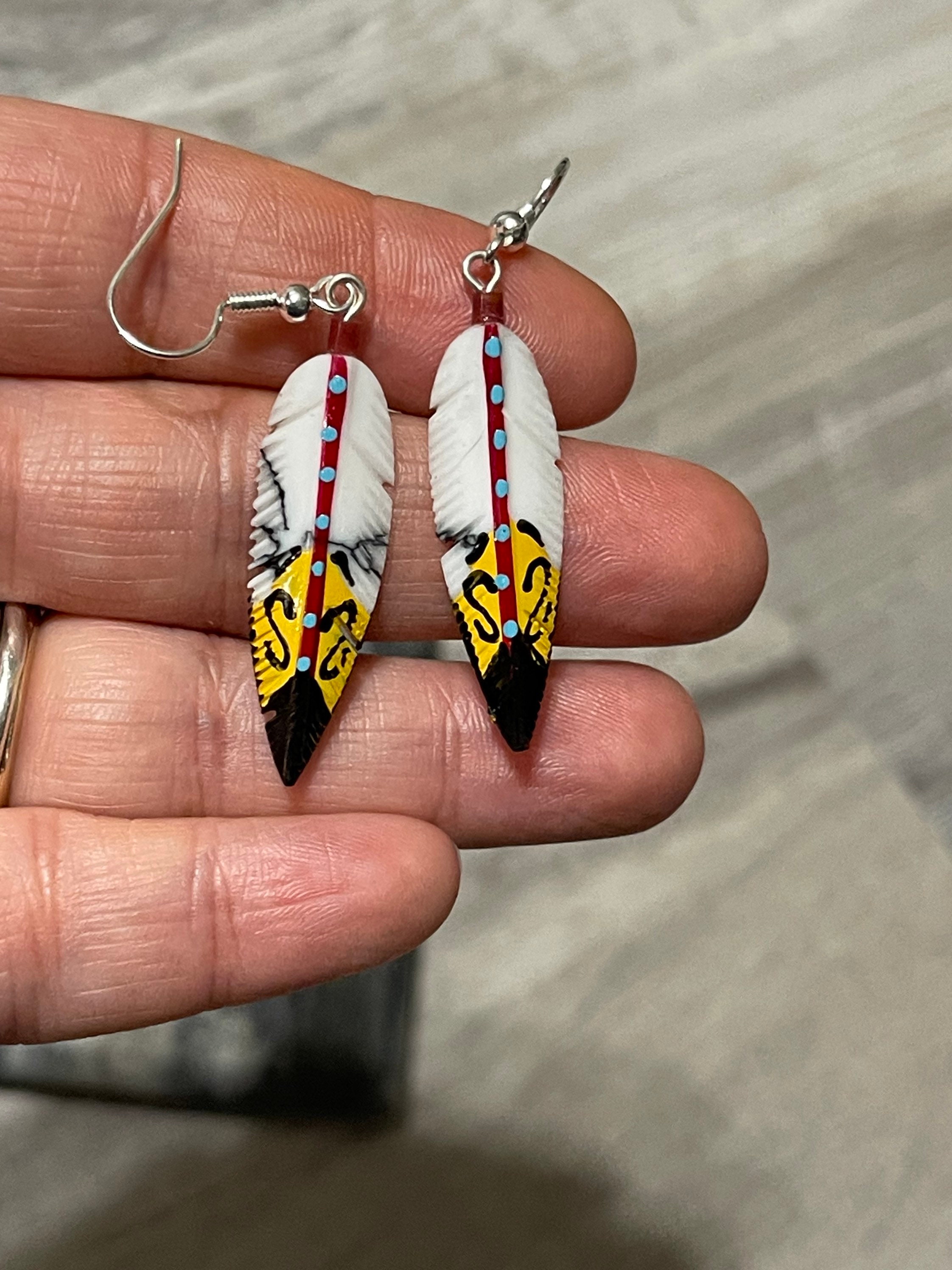Bone Feather Earrings western Earrings long Drop Earrings White