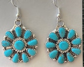 Big Turquoise Clustered earrings Petit Point Earring Cluster Dangle Earring Turquoise Clustered Drop Earring Stamped PB Made In USA