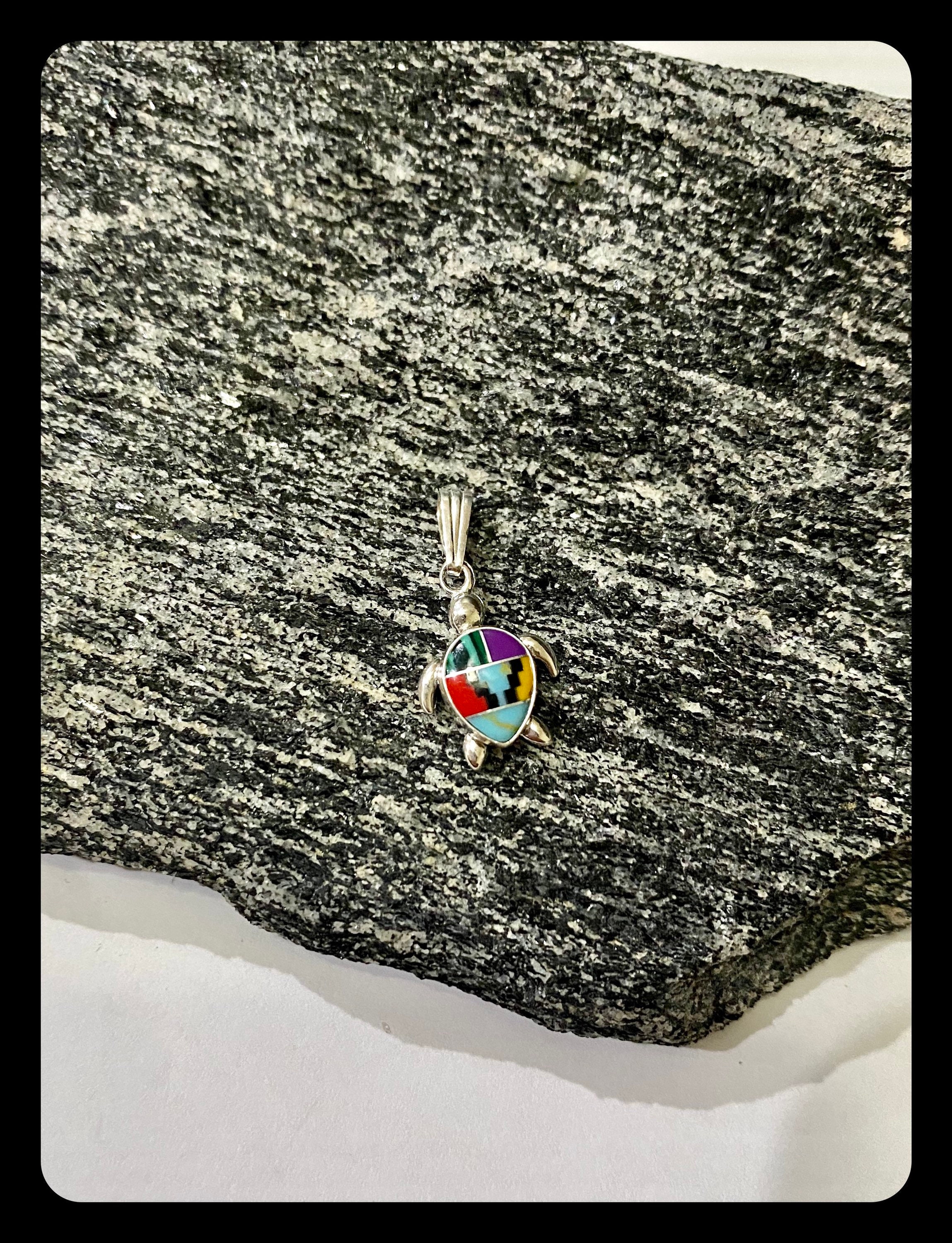 Sea Turtle Inlay Multi Stone Inlay Sea Turtle Necklace/teardrop/dainty Turtle Pendant ...