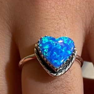 Fire Dark Blue Opal Heart Ring/Dark Blue Opal Ring/Heart Ring/Handmade Jewelry/for her/Dainty Heart/Cute heart Ring/mother’s day gifts/