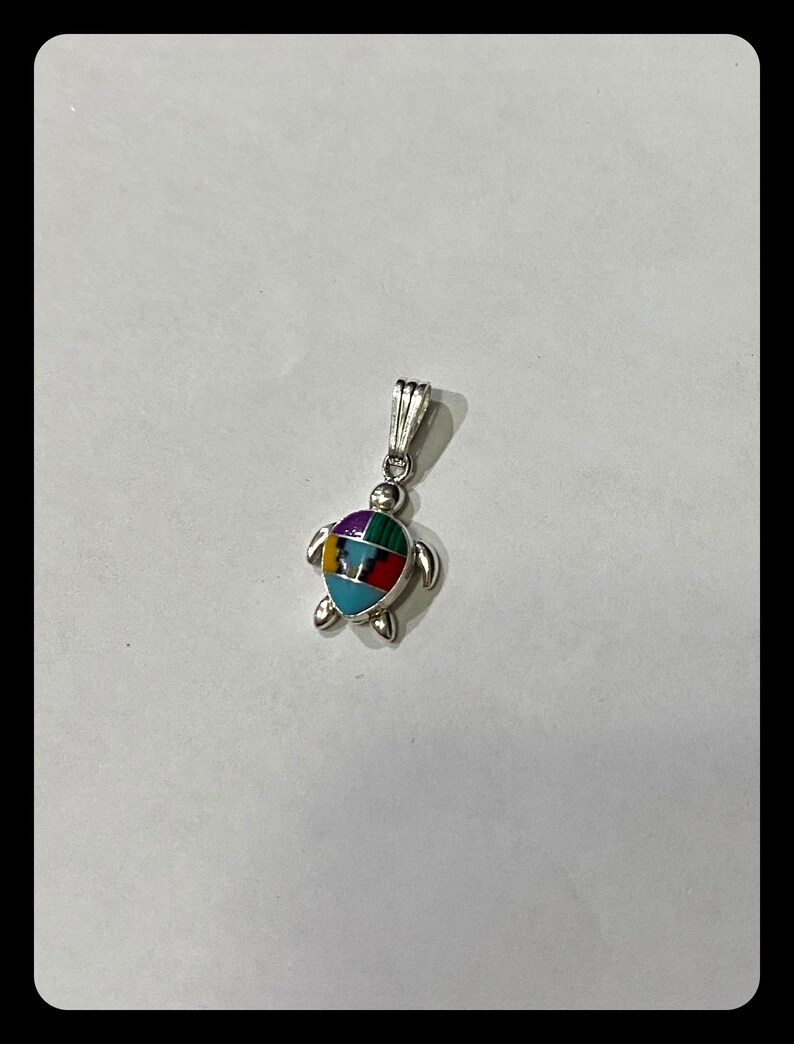 Sea Turtle Inlay Multi Stone Inlay Sea Turtle Necklace/teardrop/dainty Turtle Pendant ...