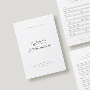 May include: A senior questionnaire with three pages. The first page has the title "Senior Questionnaire". The second page has the title "Getting to Know You" and the third page has the title "Additional Details".