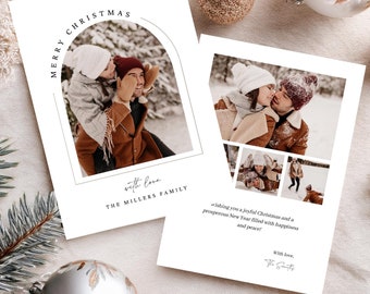 Photo Christmas Card Template, Boho Holiday Card, Minimalist Arch Christmas Card, Christmas Photo Card, DIY Family Card, CANVA TEMPLATE