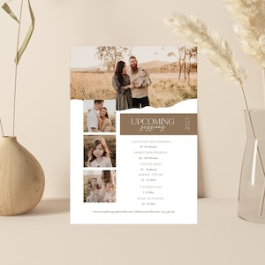 Photography Upcoming Sessions template, CANVA template, Mini Sessions Calendar for photographers, Mini Session Dates, Marketing Flyer