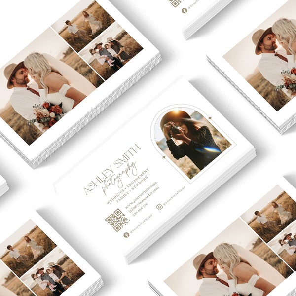 Fotograf Visitenkarten Vorlage, Boho Fotografie Visitenkarte Design, CANVA TEMPLATE, Horizontale Visitenkarte, Marketing Broschüre