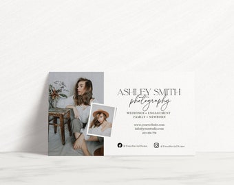 Boho Photography Business Card Template, Horizontal Design (Canva Template)