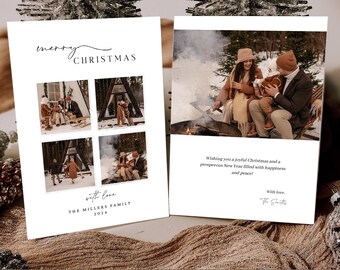 May include: Christmas card design with a family photo collage and the text "merry CHRISTMAS" and "with love". The back of the card has a family photo and a holiday message. The text "8 OPTIONS FOR THE BACK" is also visible.