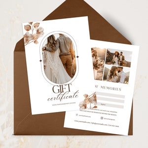 Photography Gift Certificate template ,Photographer Gift Card Canva Template, Photography Gift Voucher, Boho Editable gift card