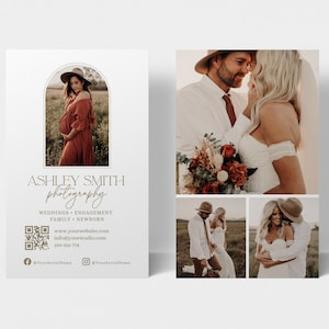 Fotograf Visitenkartenvorlage, Boho Fotografie Visitenkartendesign, CANVA TEMPLATE, Vertikale Visitenkarte, Marketing Broschüre