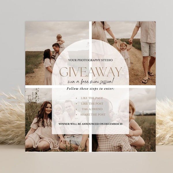 Fotografie Giveaway Template, CANVA & PHOTOSHOP Contest Template, Social Media Template, Instagram Template, Like and Share, Mitmachen um zu gewinnen