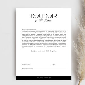 Photography Print Release Form for CANVA, Boudoir Photography Form template, Photographer Print Release, Marketing Brochure