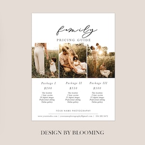 Price List Template For Photographers, Family Pricing Guide, Price Sheet , Pricing Sheet, Photoshop Template, Photography Price List