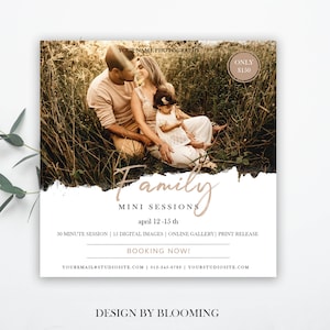 Plantilla de minisesión familiar: Tablero de marketing fotográfico (Photoshop, 5x5, descarga digital)