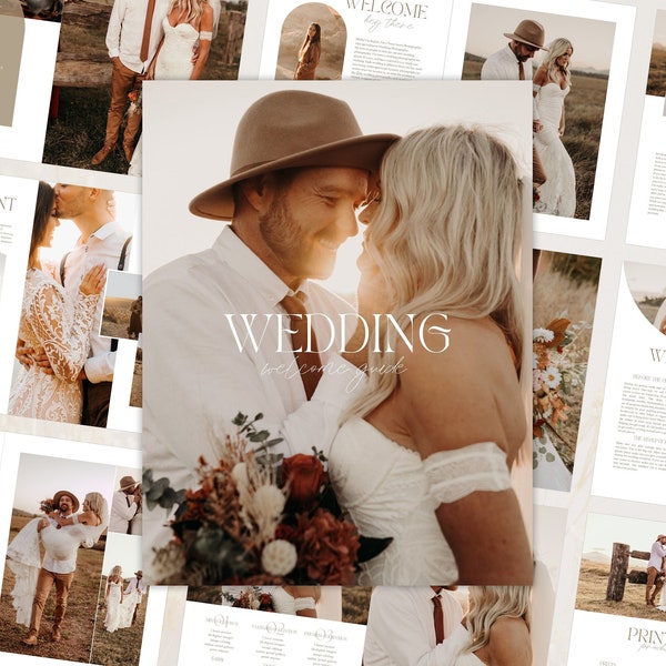 Canva Wedding Photography Welcome guide, Pricing Guide, Wedding Magazine Template, Marketing Brochure, Photographer Client Guide