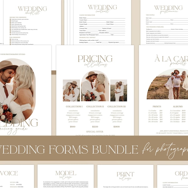 Wedding Photography Contract Template set | Wedding Photographer Print Release | Model Release | 15 Photography forms Bundle for CANVA