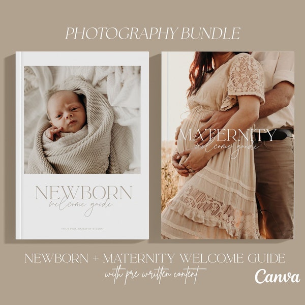 Fotografiegidsbundel voor CANVA, voorbereidingsgids voor een newbornsessie, welkomstgids voor moederschap, sjabloon voor de klantengids voor fotografen, marketing