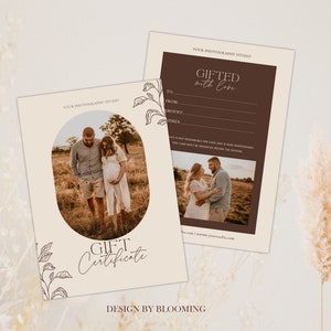 Modèle de certificat-cadeau de photographe, carte-cadeau de photographie, carte-cadeau pour photographe, bon de photographie, photographe de tableau de marketing