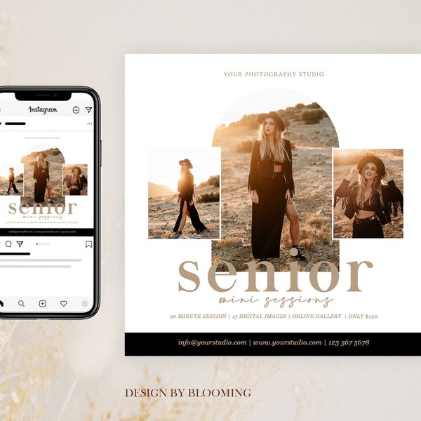 Senior Mini Sessions Template, Senior Graduation Session, Photography Marketing Template, Photographer marketing board, PHOTOSHOP template