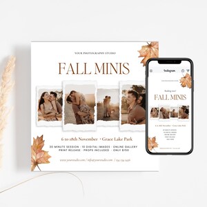 Mall för höstfotografering med mini-fotografering: CANVA Instagram-marknadsföring (digital nedladdning)