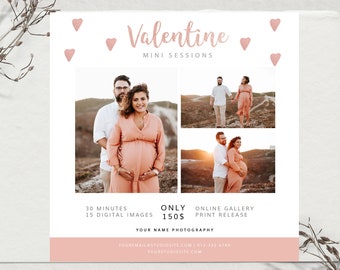 Valentine's Mini Session Template, Marketing Board, Photography Marketing Template, Photoshop Template, Gift Valentines Day, Photographer