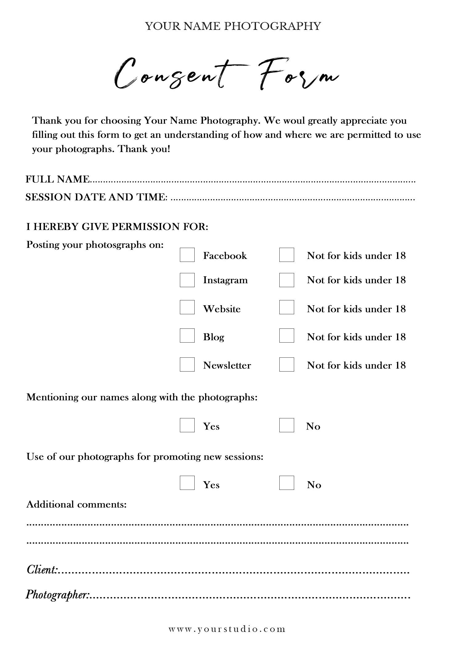 Printable Photography Consent Form Template Printable Photography Consent Form Template