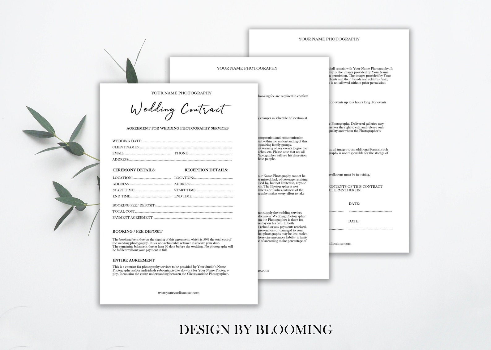 Contrato de fotografía de boda en Photoshop y WORD. Formulario - Etsy