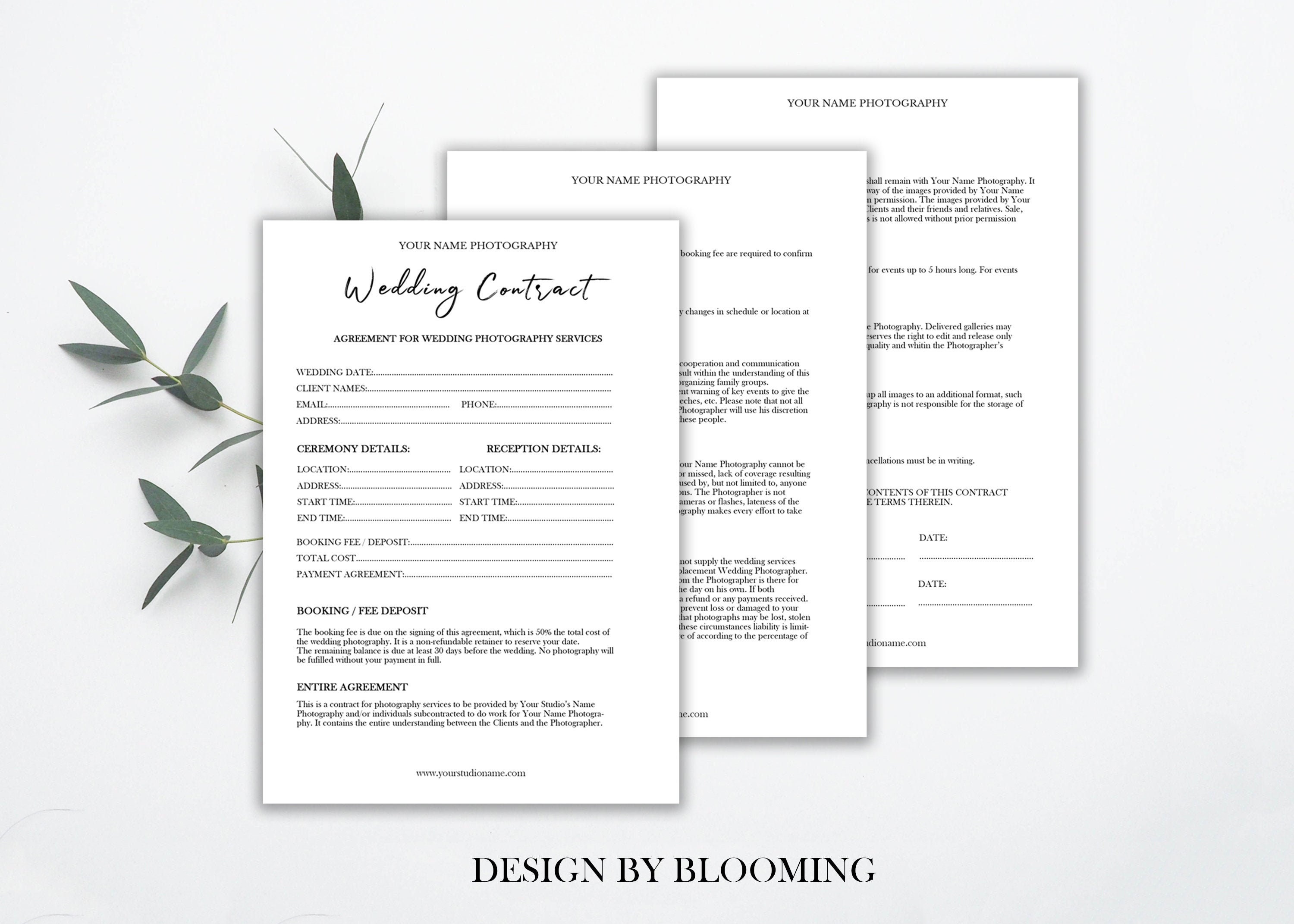 Wedding Photography Contract in Photoshop and WORD. Wedding Booking Form for Clients. Contract Template, Photography Marketing Templates