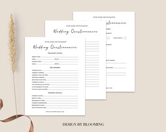 Modello di questionario per la fotografia di matrimonio: modulo aziendale PHOTOSHOP personalizzabile (download digitale)