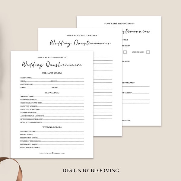 Wedding Photography Questionnaire Template, Booking Form Photography, Contract Template, Marketing Photographer, Wedding Photographer tools