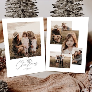 Sjabloon fotokerstkaart voor CANVA, moderne boho kerstkaart, Merry Christmas bewerkbare sjabloon, afdrukbare kerstkaartsjabloon 7 x 5