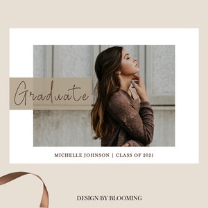 Modèle d’invitation de graduation, modèle principal d’annonce de graduation, invitation grad, diplômé de collage de photo, carte d’école secondaire, Photoshop