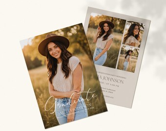 Modern Graduation Invitation Template Class of 2026 | Minimalist Senior Announcement Card | Editable Canva Photo Invite
