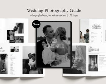 Wedding Photography Welcome Guide, Canva Template (52 Page) (Pre written content)