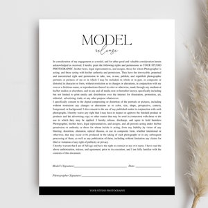 Photography Model Release Form Template, Canva Template for Photographers, Photography Contract, Model release template, Photography forms