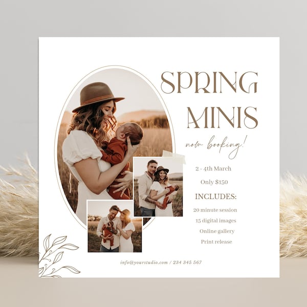 Mini session template, Photography marketing, CANVA TEMPLATE, Spring / summer mini sessions template, Photographer marketing board