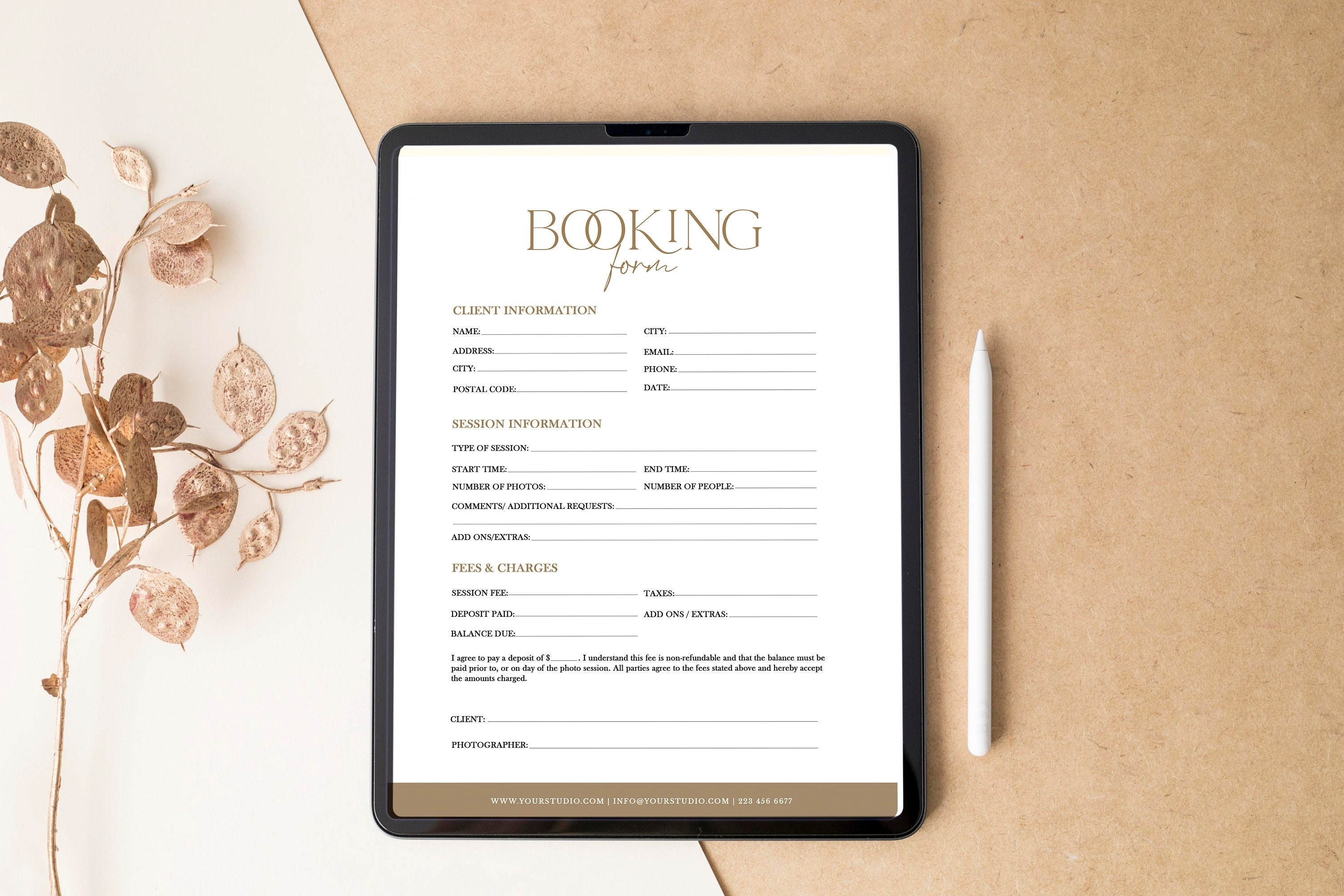 Client Booking Form for Photographer PHOTOSHOP Template for - Etsy