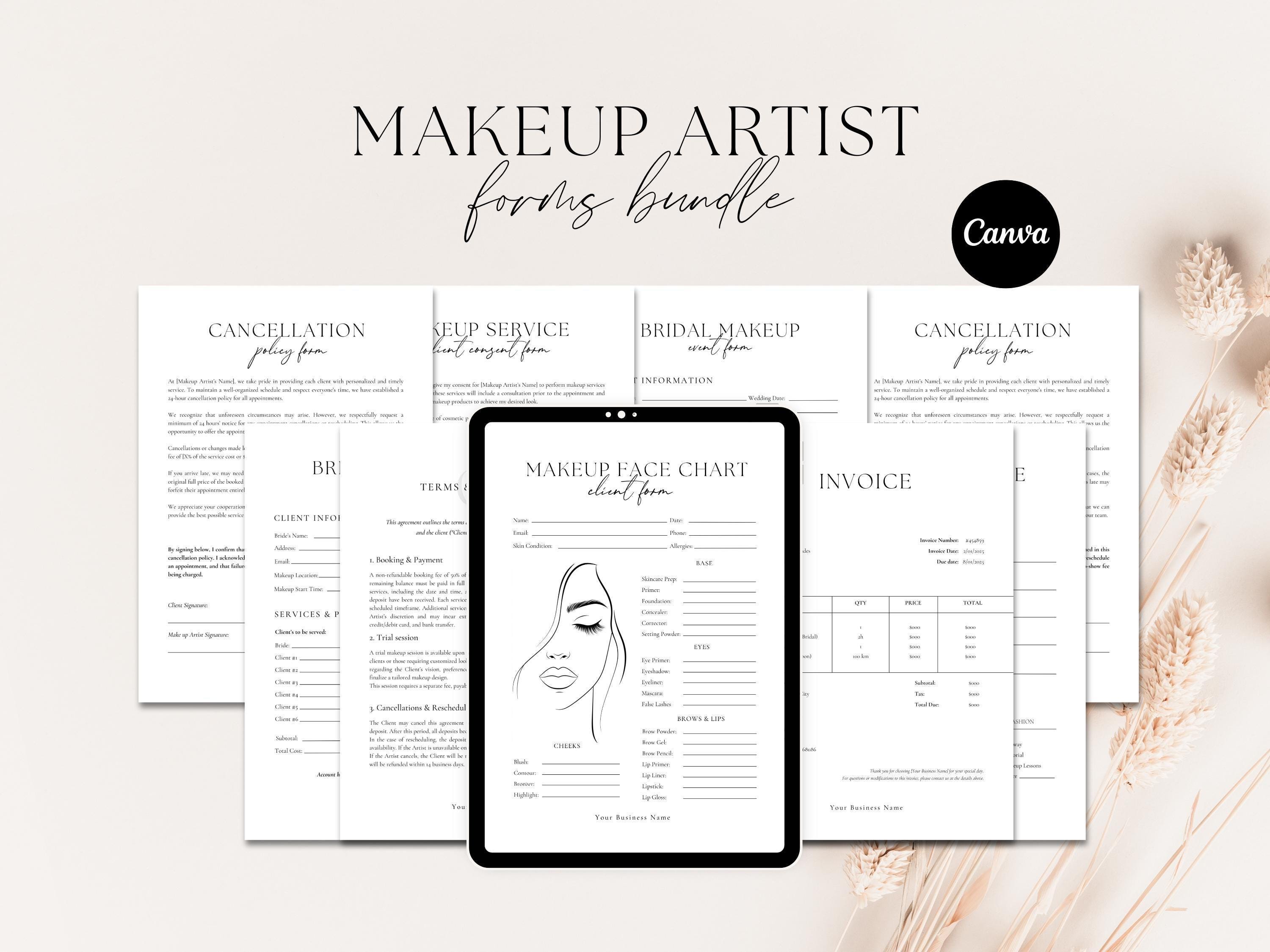 メイクアップアーティスト契約書バンドル：編集可能なCANVAテンプレート