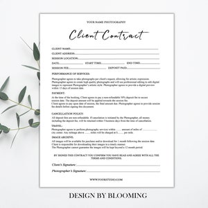 Photography Client Contract Template, Form For Photographers, Client Agreement, Photographer Marketing Form, Photoshop & word contract