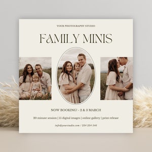 Family Mini session template, Photography marketing, CANVA template, family mini sessions template, Photographer marketing board