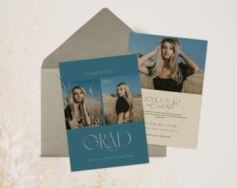 Blue Graduation Invitation Class of 2026 | Editable Canva Grad Announcement |  Photo Grad Party Invite