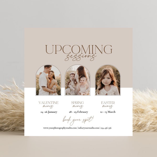 Photography Upcoming Sessions template, CANVA template, Mini Sessions Calendar for photographers, Mini Session Dates, Marketing Flyer